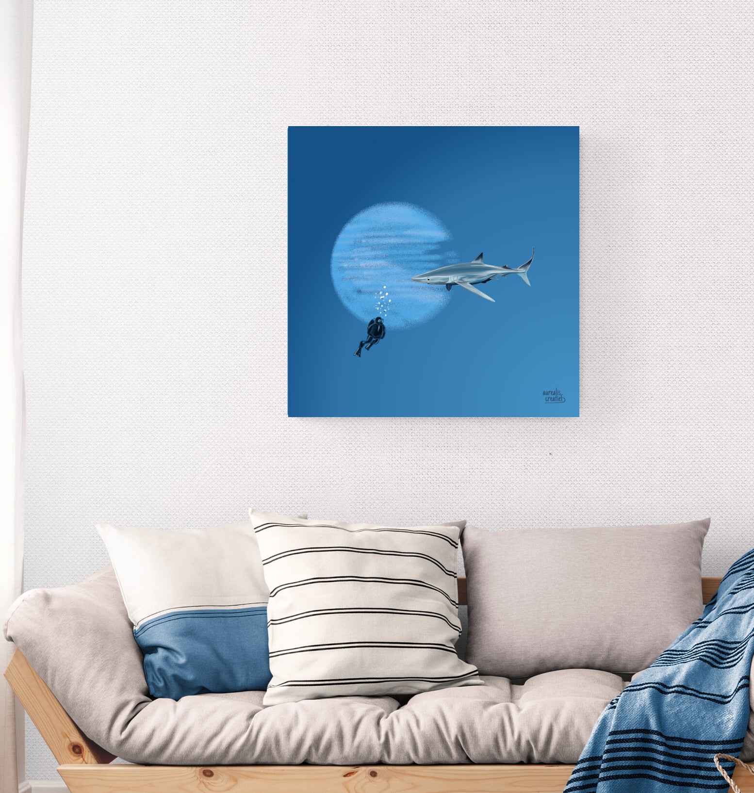 Shark in a deep blue sea.