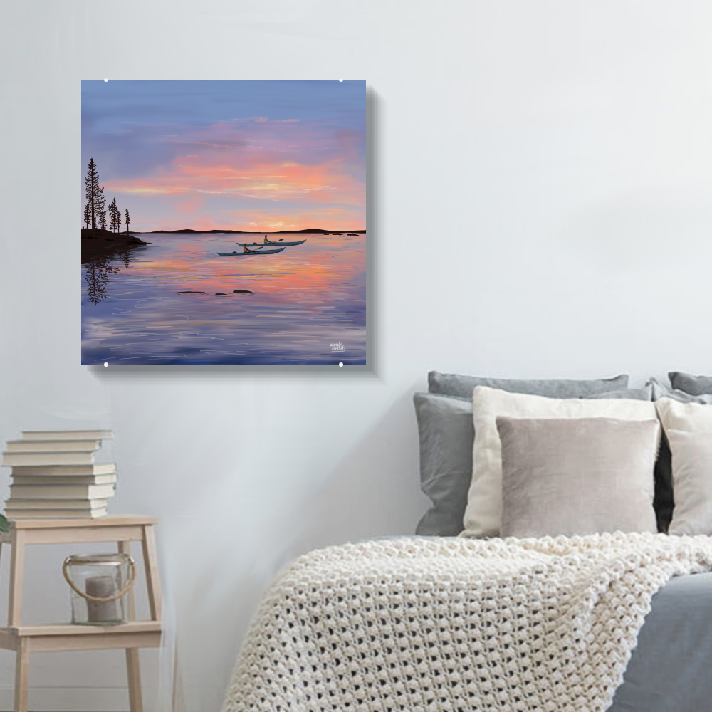 Zeekajakken onder de zonsondergang Gouden zon