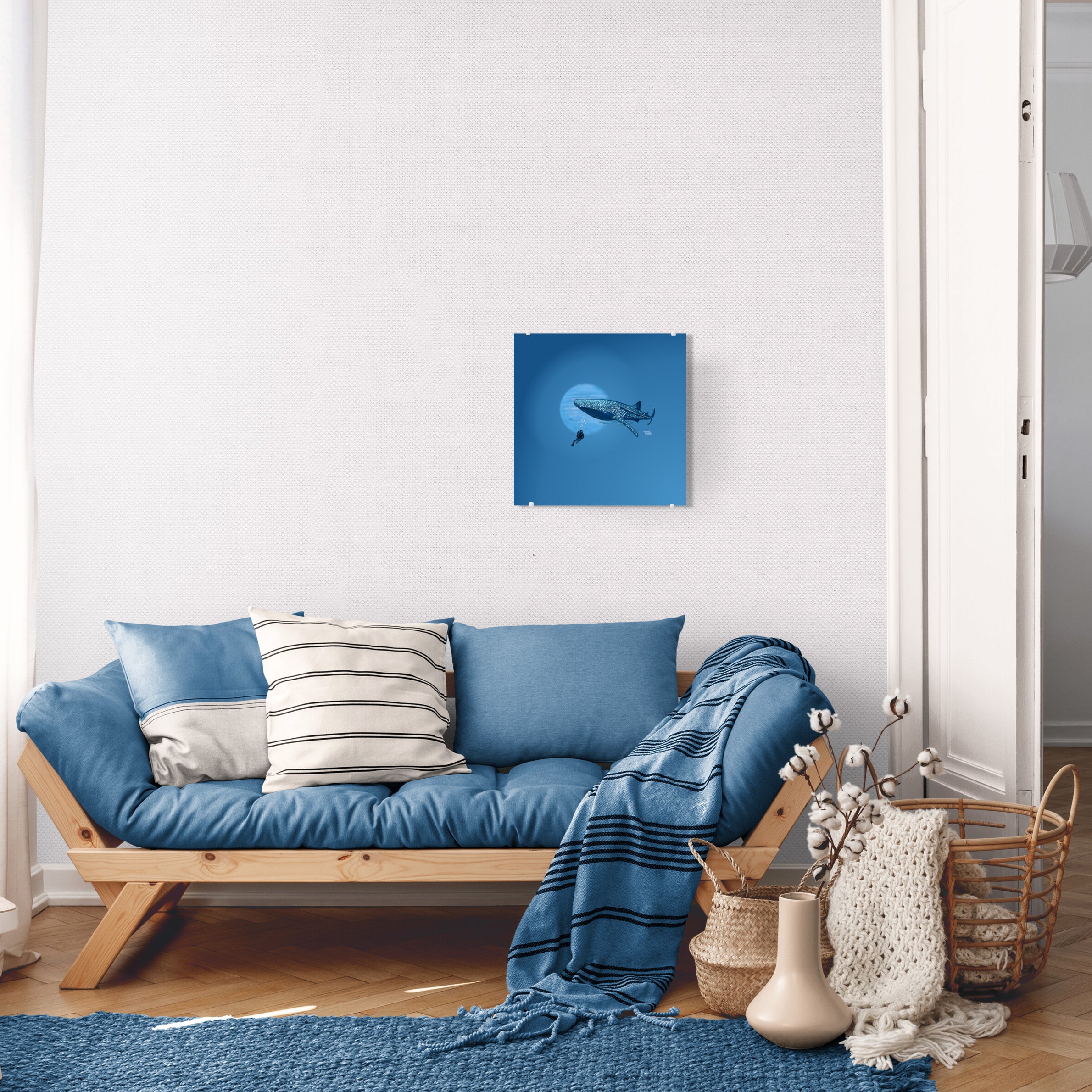 A scuba diver and a curious whale shark